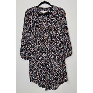 Veronica Beard August Floral Silk Boho Ruched Midi Dress 8 Black Orange Blue